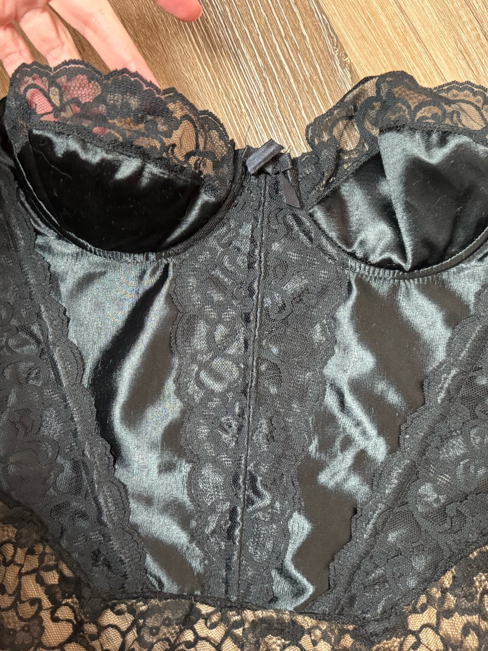 Vintage Goth Black Lace Satin Bustier Amour 34